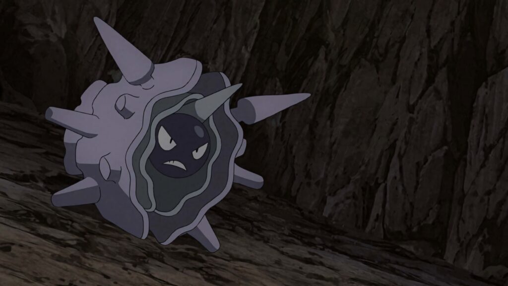 Cloyster Water Ice-type Pokémon against rugged dark cave wall anime wallpaper background