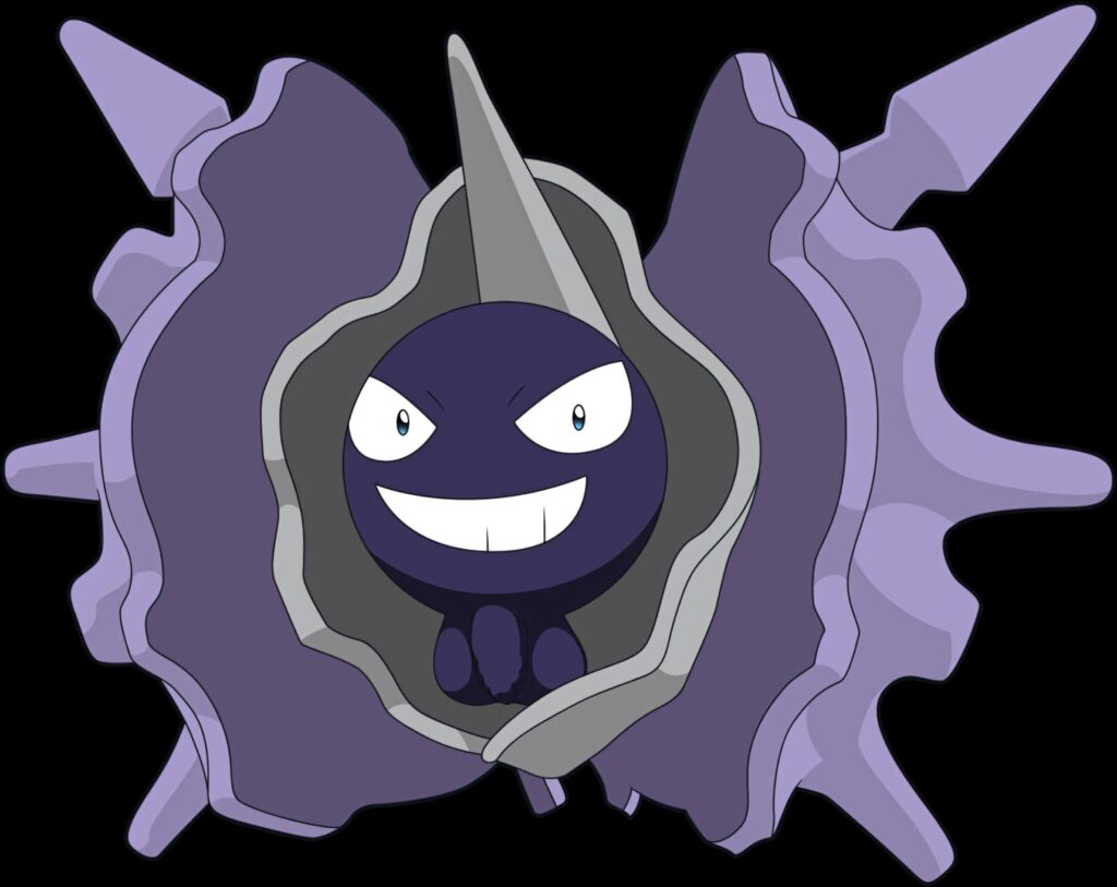 Cloyster full body anime art with spiky purple shell and menacing grin on clean background Wallpaper
