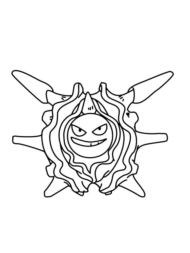 Cloyster Pokémon bold line art wallpaper with spiky shell and mischievous grin on white background