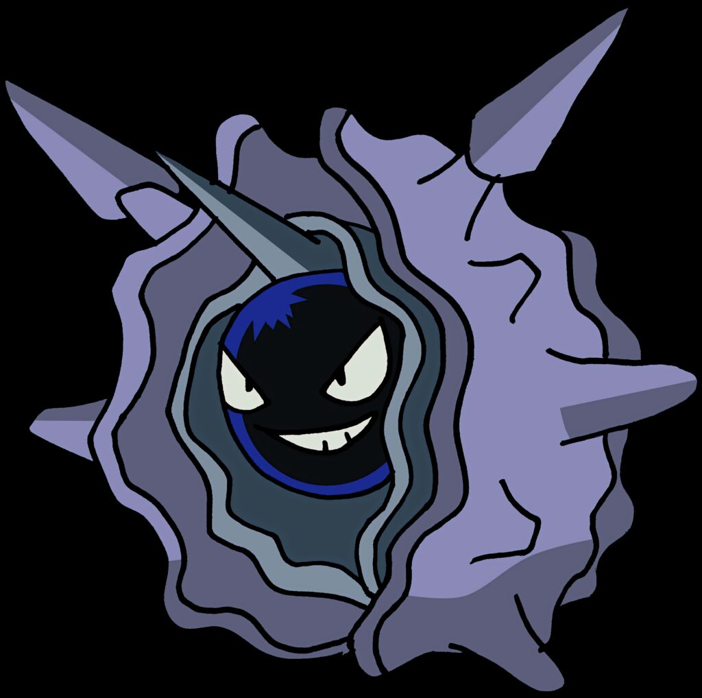 Cloyster Pokémon wallpaper showing purple spiked shell and fierce expression in action pose