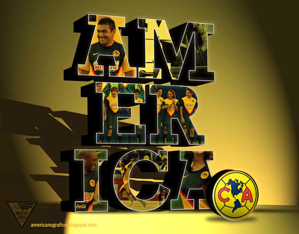 Club América wallpaper with 3D typography players yellow background iconic team logo energy