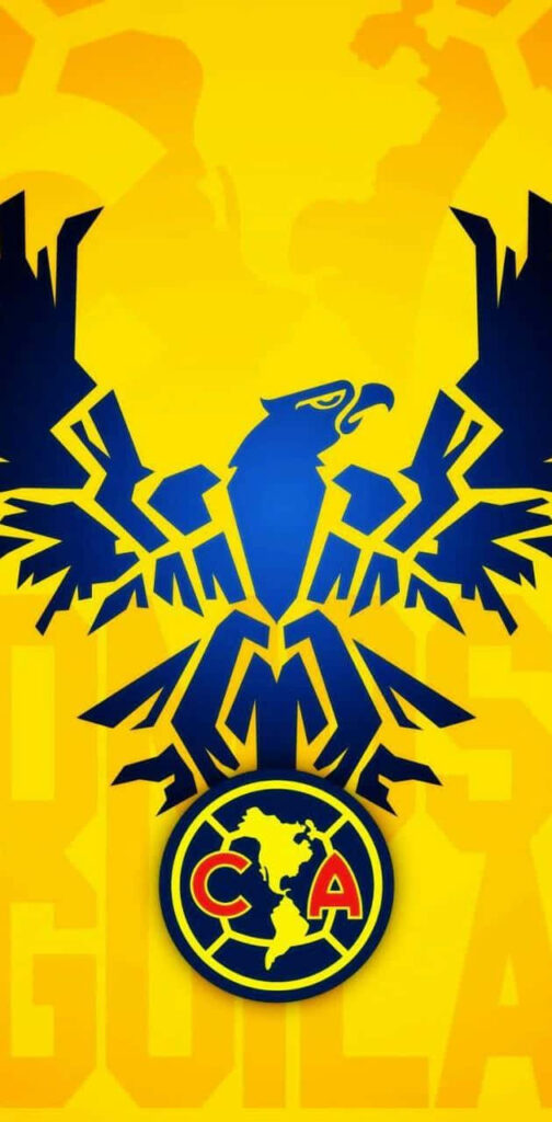 Club América wallpaper with bold blue eagle and vibrant crest on yellow background dynamic design