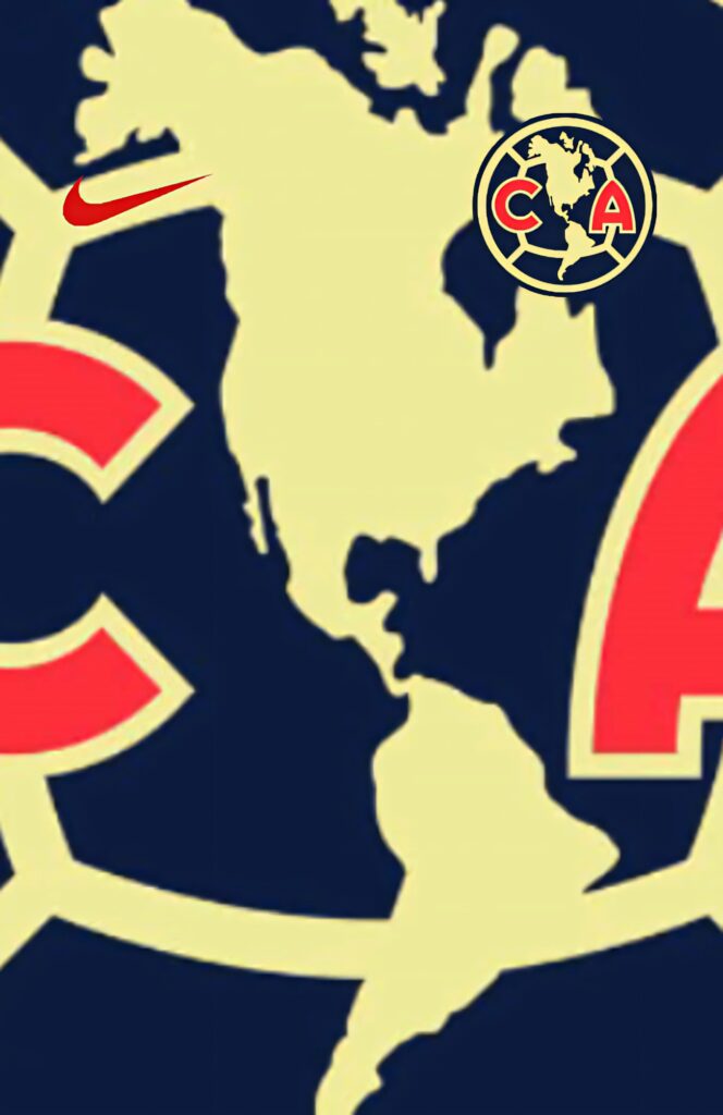 Club América wallpaper with yellow blue colors stylized Americas map crest and Nike logo background