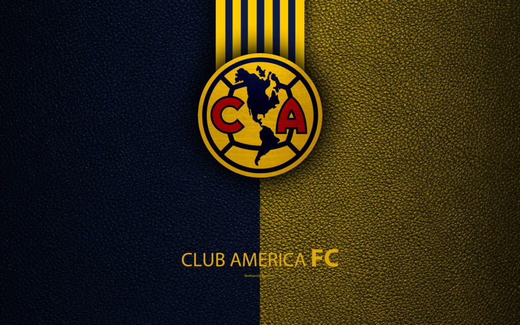 Club América wallpaper with team crest on navy blue and gold leather textured background