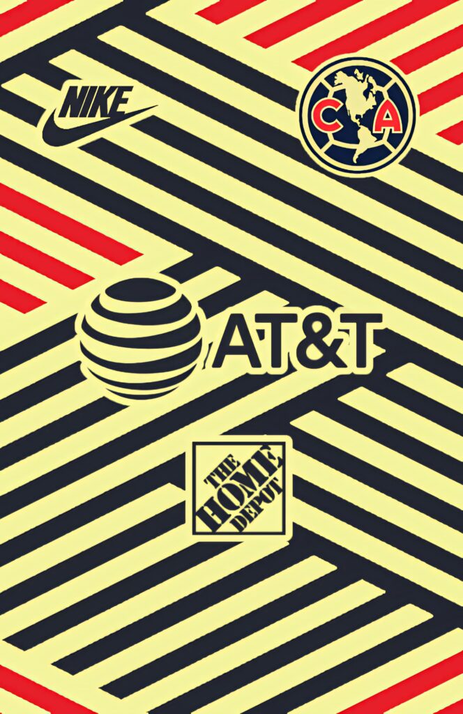 Club América wallpaper with bold geometric pattern cream navy red featuring team crest Nike AT&T Home Depot