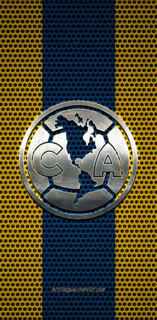 Club América metallic logo on textured background with bold blue and yellow stripes wallpaper