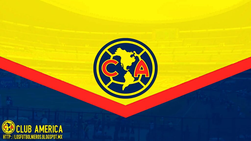 Club América wallpaper with vibrant yellow blue background and bold red blue CA crest center
