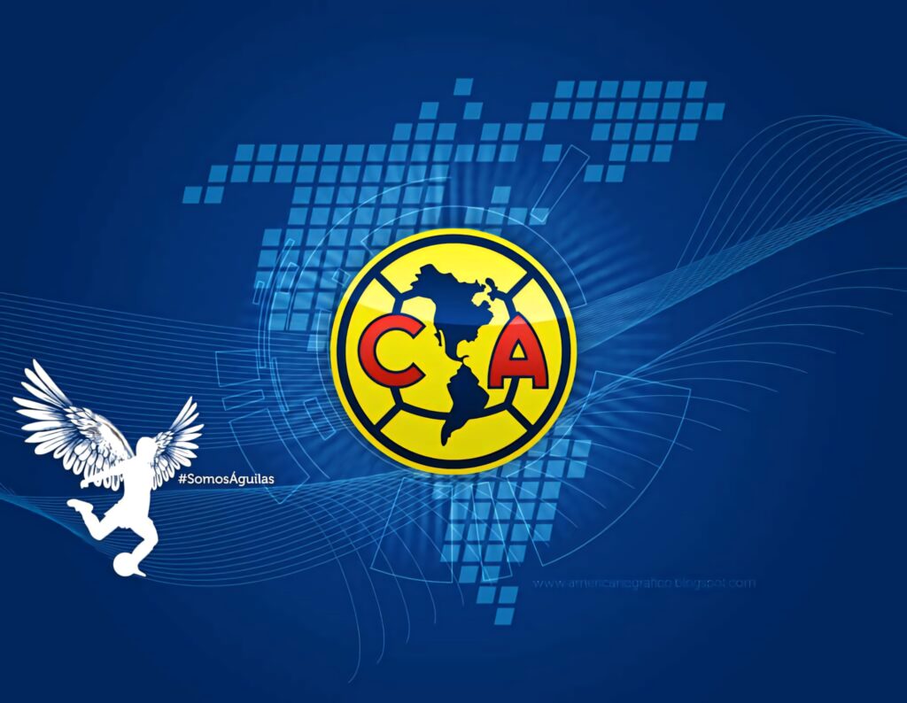 Club América wallpaper with yellow red crest blue digital background white eagle SomosÁguilas