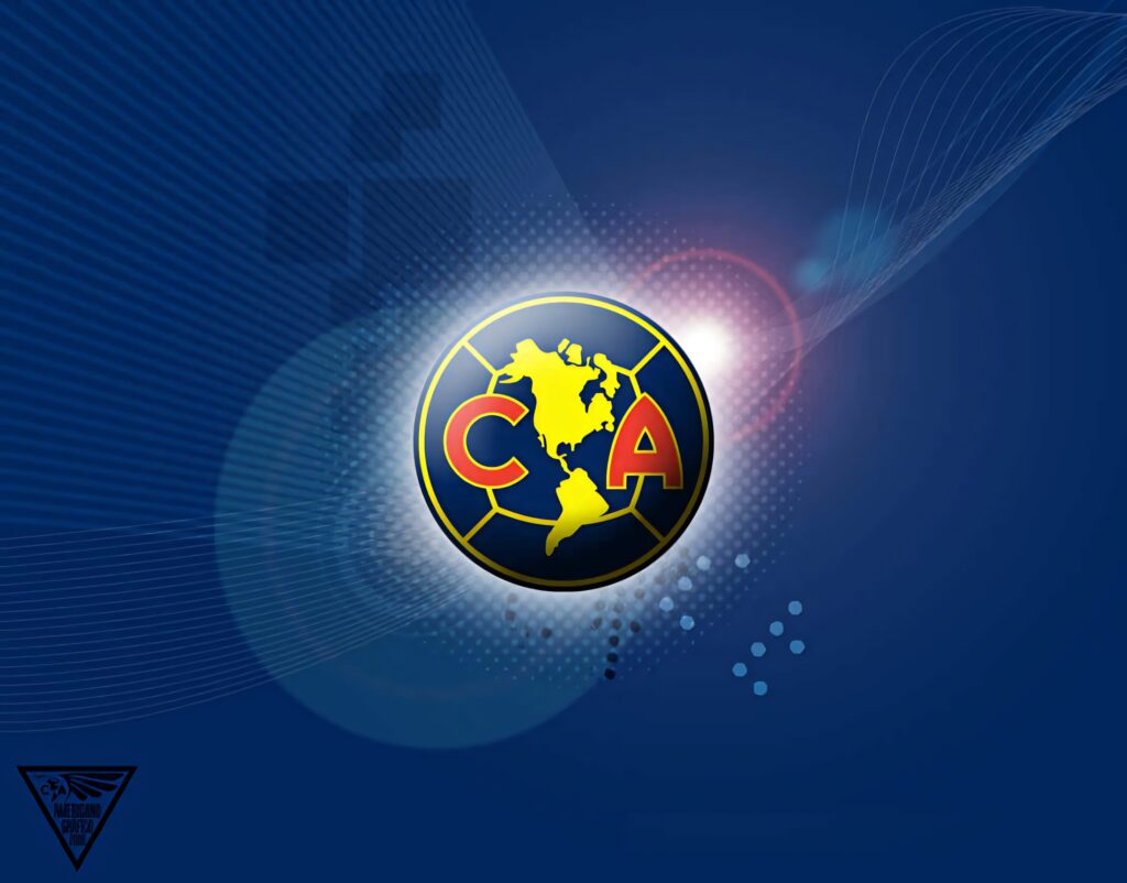 Club América crest on deep blue background with dynamic light flares and modern graphic accents Wallpaper