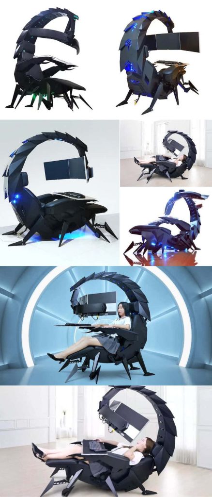 Cluvens Scorpion Gaming Chair ergonomic setup with motorized recline and blue LED lights Wallpaper