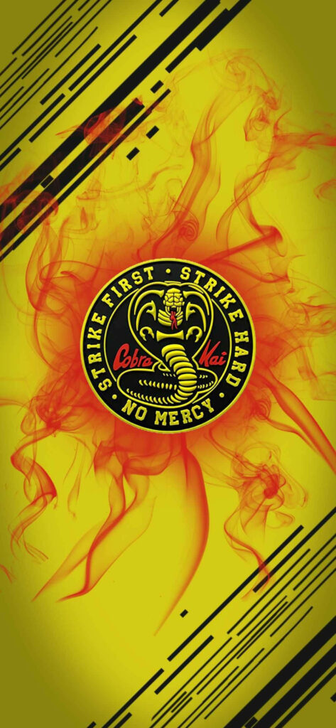 Cobra Kai Phone Wallpaper - Fiery Yellow Background & Emblem