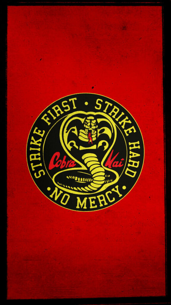 Cobra Kai Wallpaper: Bold Red with Iconic Cobra Logo & Slogan