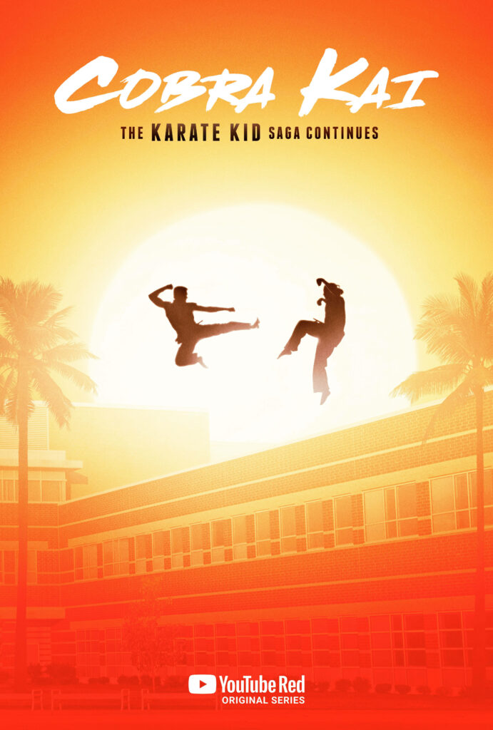 Cobra Kai Wallpaper: Intense Martial Artists Kicking at Sunset