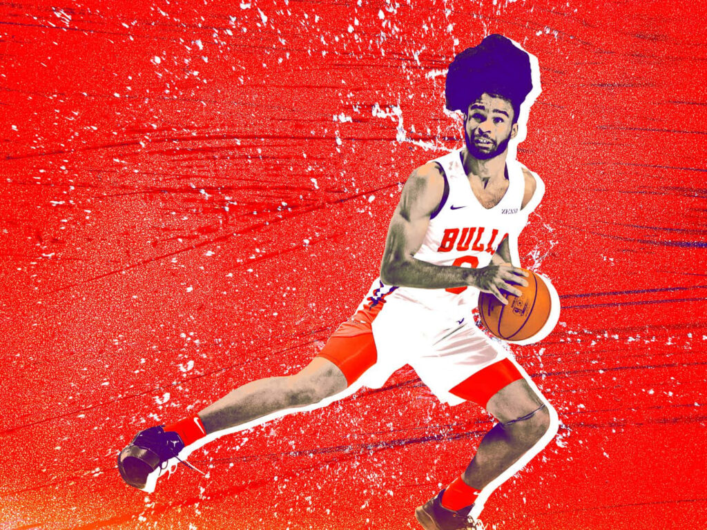 Coby White basketball action wallpaper bold red splatter dynamic athletic sports artwork background