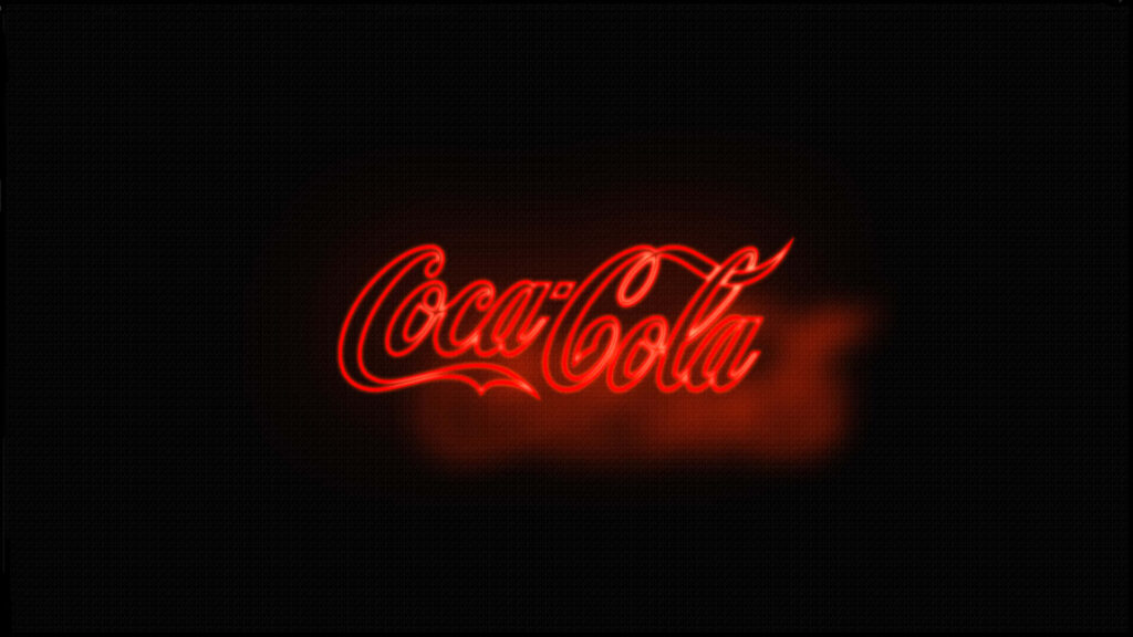 Coca-Cola logo glowing in red neon on black background minimalist wallpaper background
