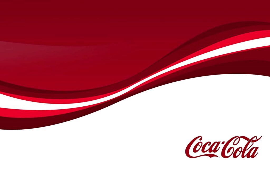 Coca-Cola wallpaper with bold red waves and iconic logo on white minimalistic background