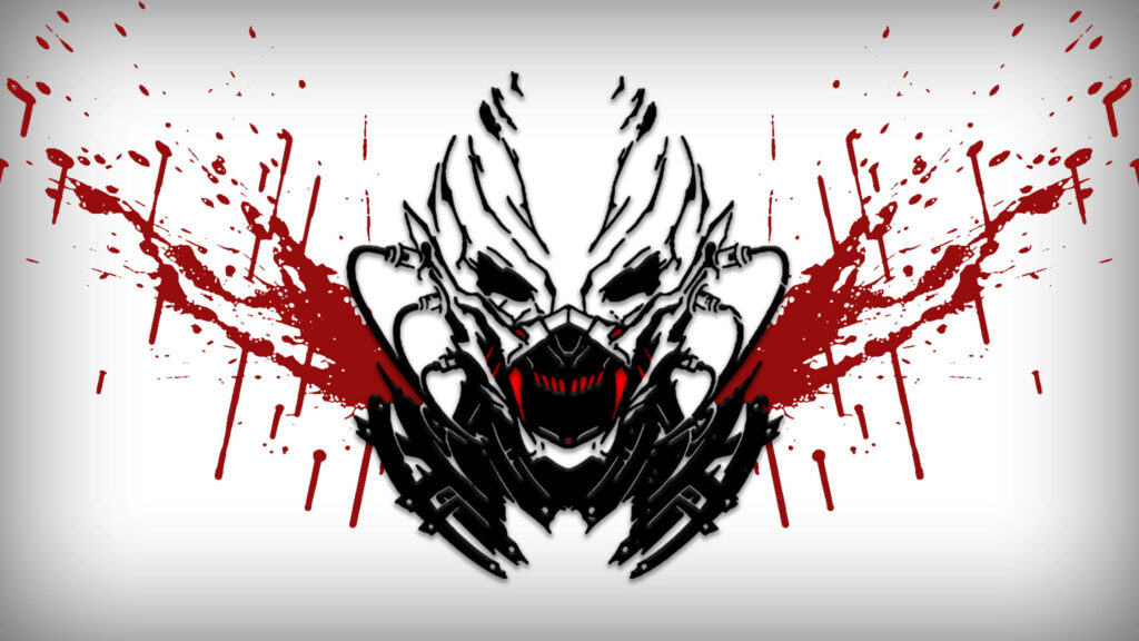 Code Vein Revenant vampire mask with sharp teeth red accents blood splatter dark wallpaper