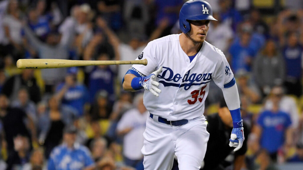 Cody Bellinger Los Angeles Dodgers in action wearing white blue uniform on baseball field wallpaper