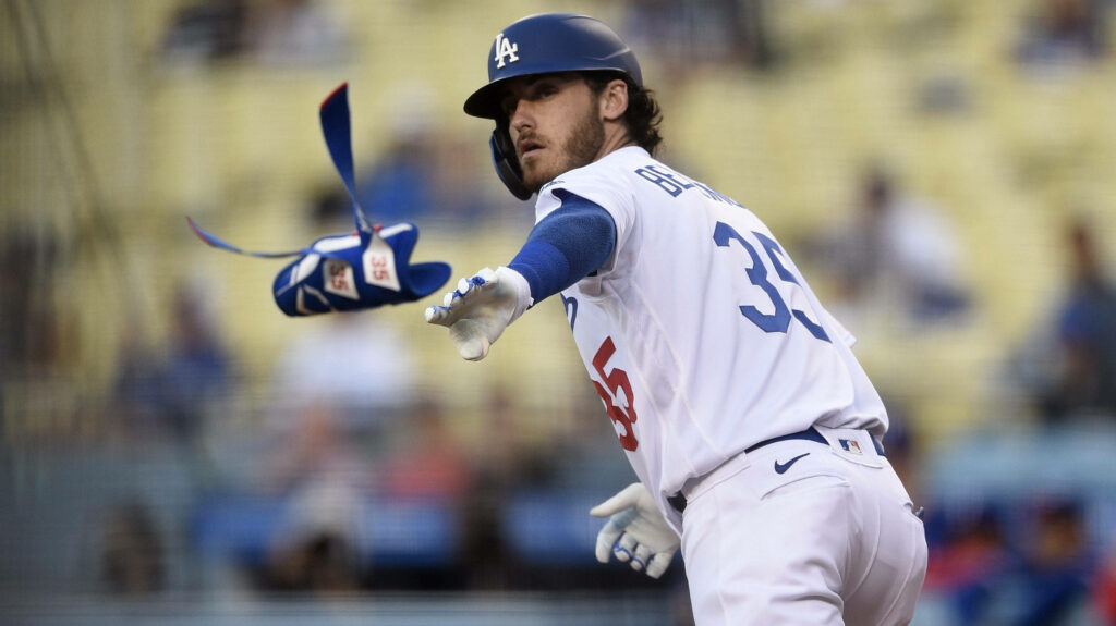 Cody Bellinger intense baseball action Dodgers uniform dynamic sports wallpaper background