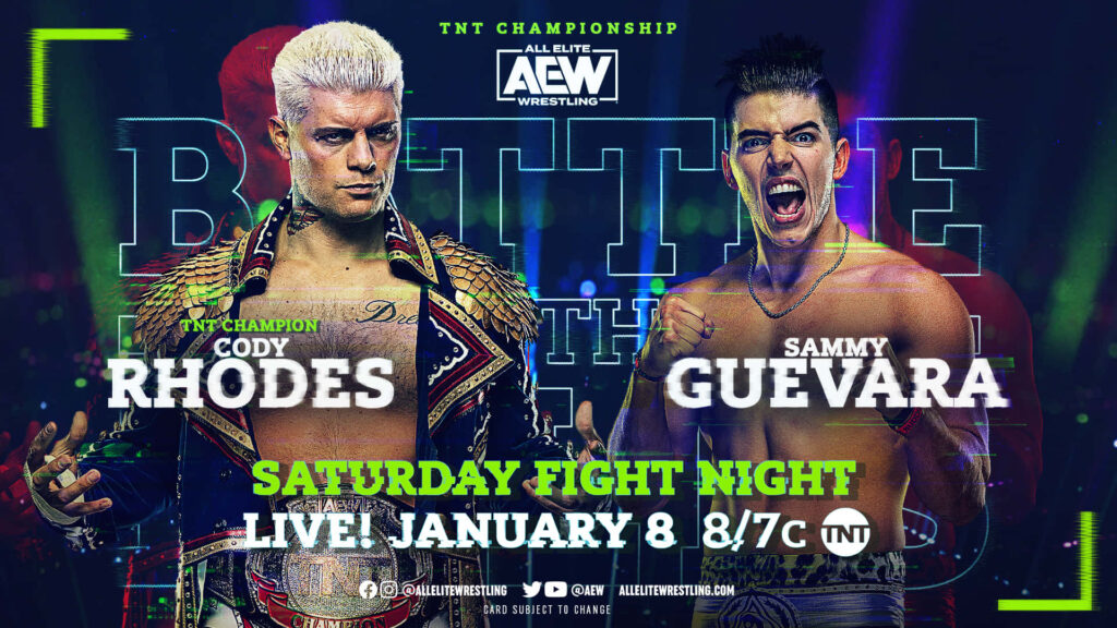Cody Rhodes and Sammy Guevara face off in neon-lit AEW TNT Championship wrestling wallpaper