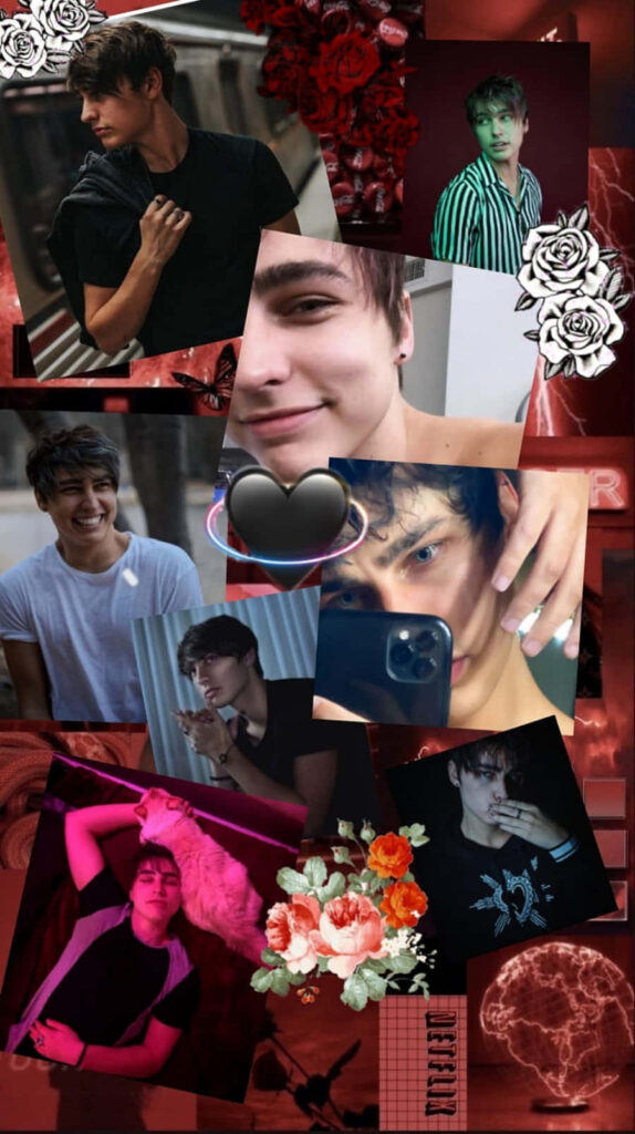 Colby Brock collage wallpaper with red black background roses hearts vibrant artistic style