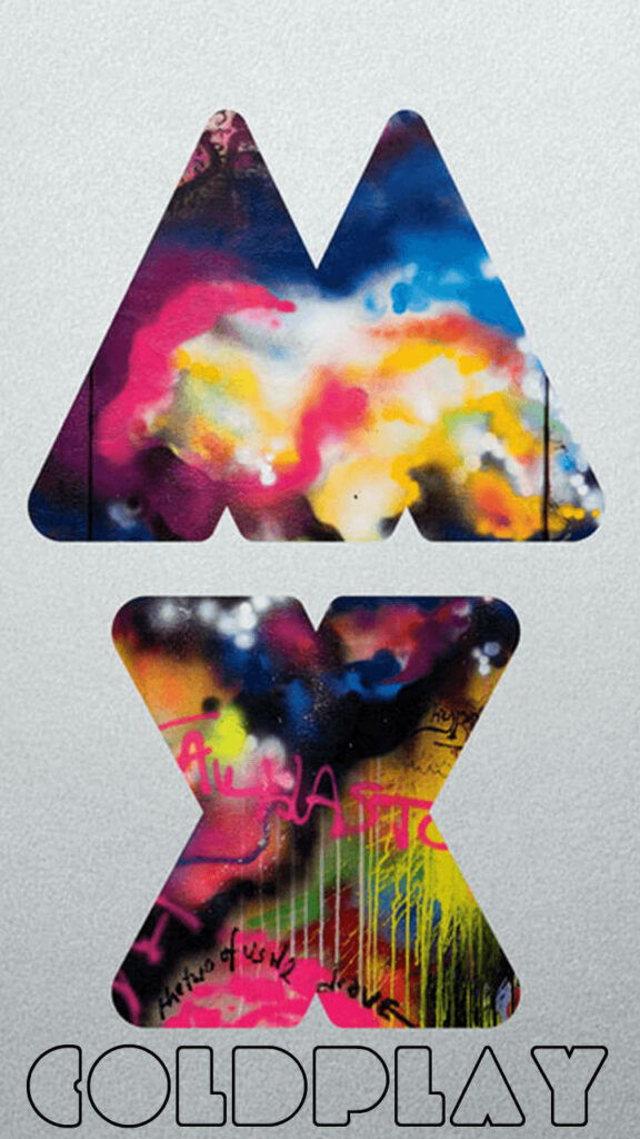 Coldplay Mylo Xyloto colorful logo on light gray background with bold band name wallpaper