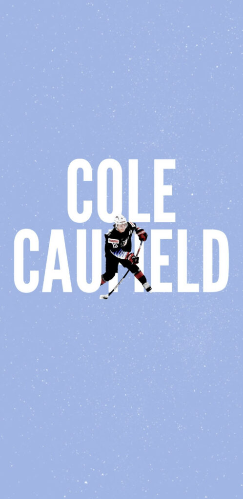 Cole Caufield Dynamic Action Wallpaper - Bold Typography on Blue