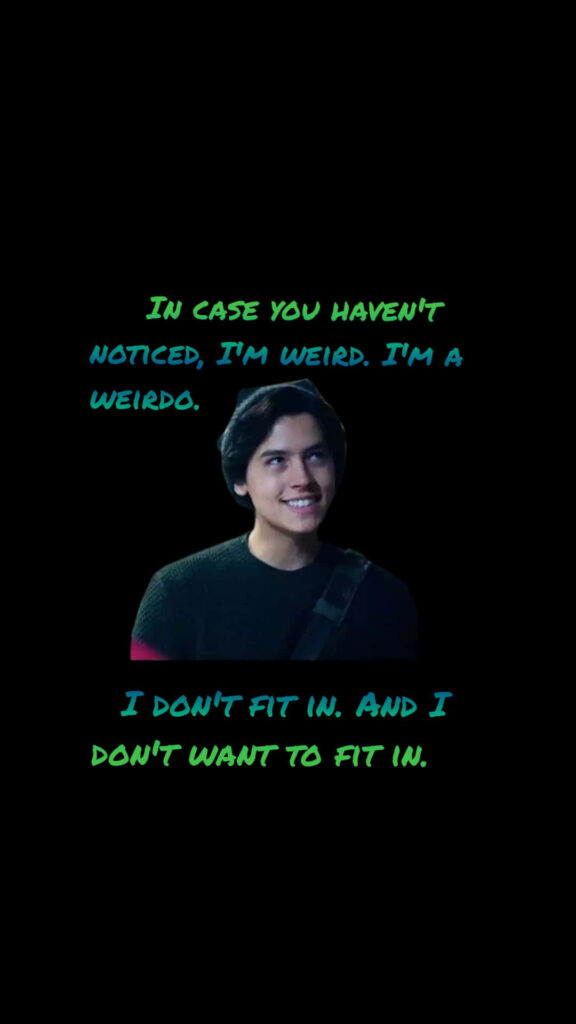 Cole Sprouse wallpaper with dark background vibrant blue green quote highlighting individuality