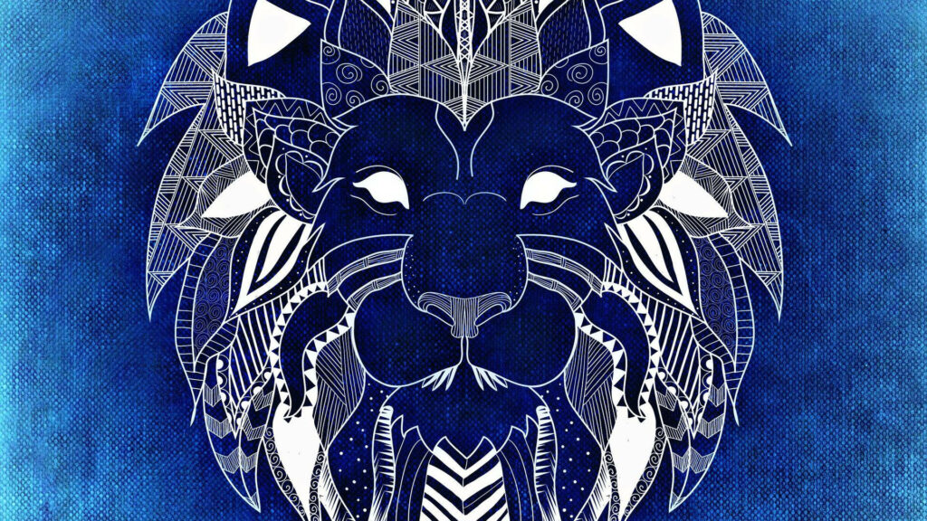 Color-Inverted Lion's Head Wallpaper with Geometric Patterns