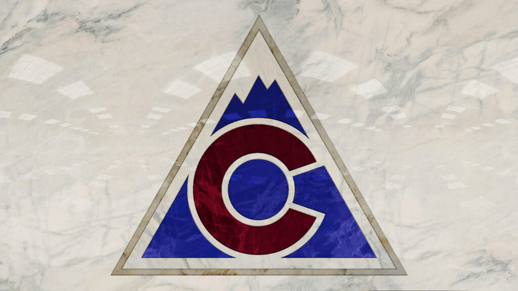 Colorado Avalanche bold vector logo on marble texture with maroon C and blue mountain design Wallpaper