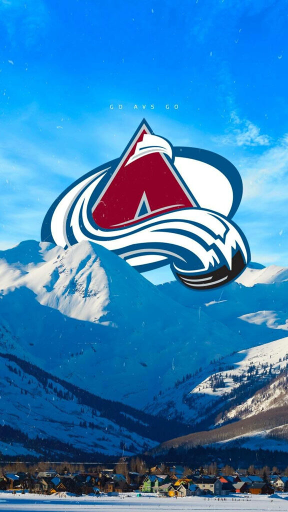 Colorado Avalanche logo with snowcapped mountains background dynamic wallpaper natural landscape