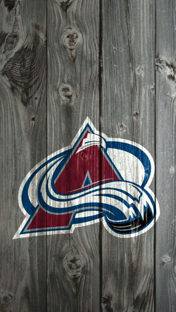 Colorado Avalanche logo on rustic wooden background vibrant textured sports wallpaper design
