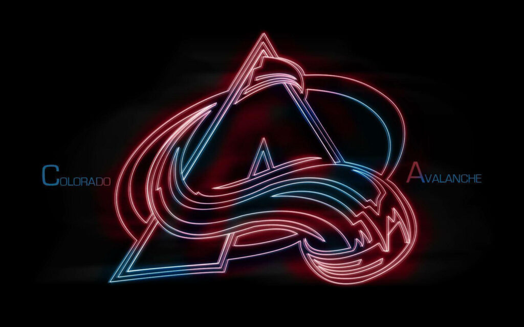 Colorado Avalanche logo neon wallpaper vibrant glowing colors dark background design