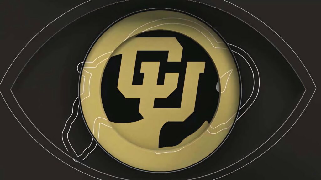 Colorado Buffaloes logo in gold black with dynamic geometric abstract background wallpaper