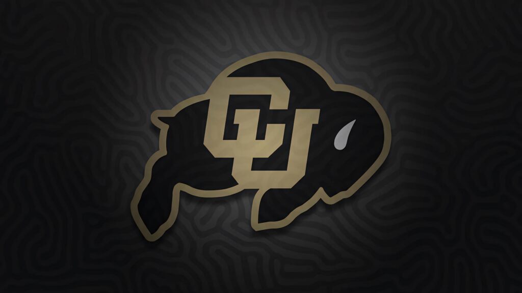 Colorado Buffaloes logo in gold and black on textured dark background collegiate sports wallpaper