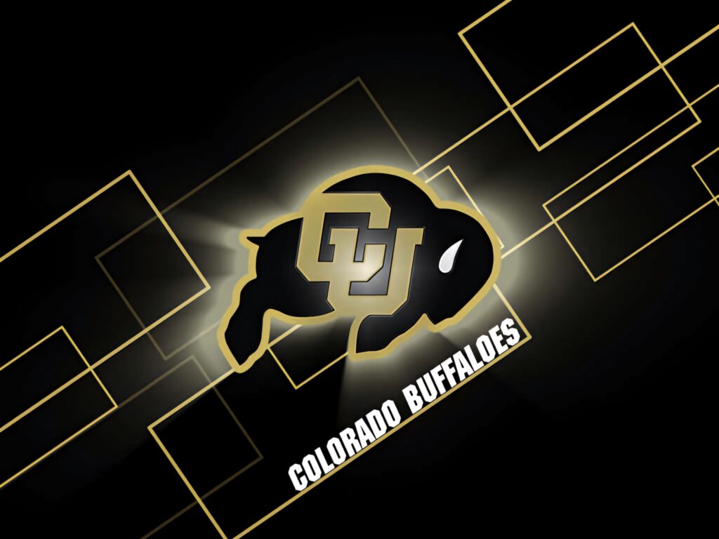 Colorado Buffaloes logo on black background with dynamic gold and white abstract lines wallpaper