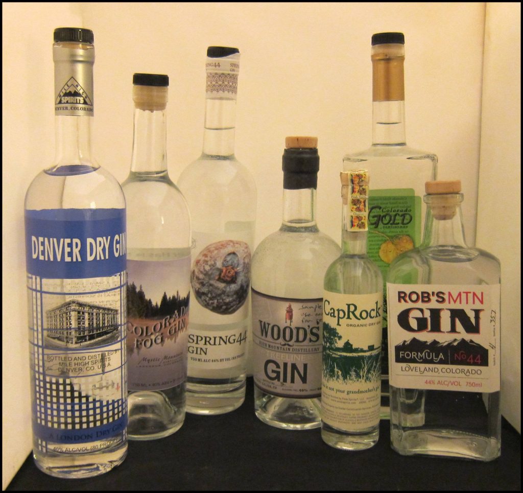 Colorado craft gin collection featuring Mile High Spirits Spring44 Wood’s Treeline CapRock Rob’s Mtn Wallpaper