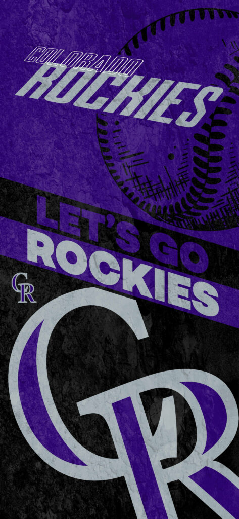 Colorado Rockies wallpaper with bold purple black logo and baseball stitching on textured background