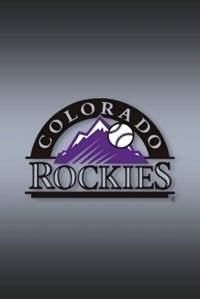 Colorado Rockies logo on black gray gradient background with purple mountain and baseball design Wallpaper