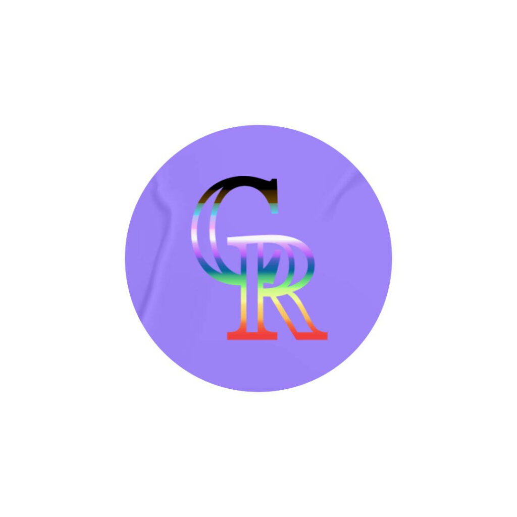 Colorado Rockies logo with multicolor gradient and glossy GR initials on purple circle background Wallpaper