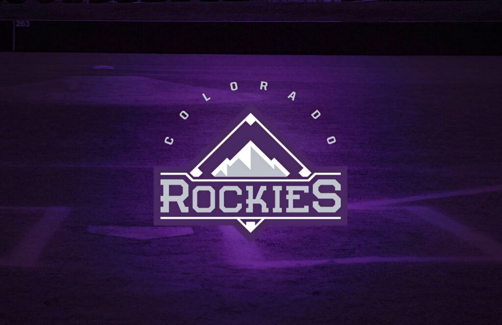 Colorado Rockies logo on purple background with baseball field shadows and mountain emblem wallpaper
