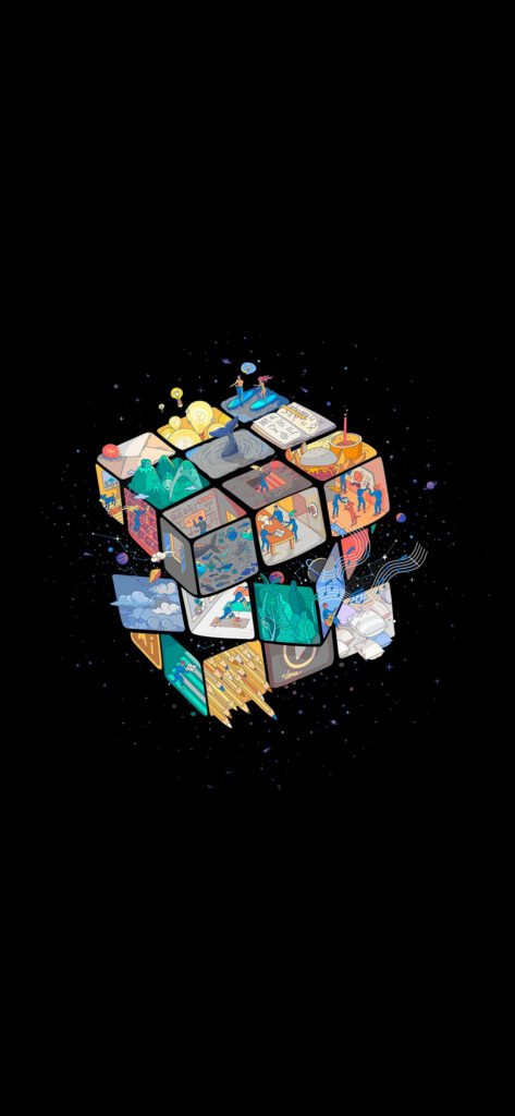 Colorful Rubik's Cube 3D Android Wallpaper on Sleek Black Background