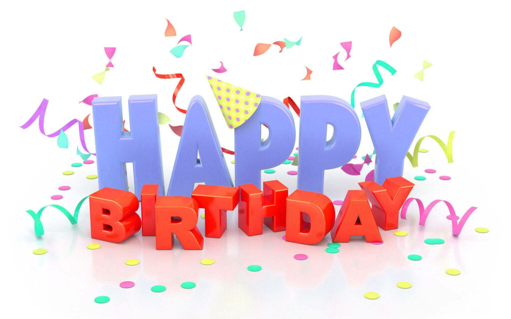 Colorful 3D Happy Birthday Wallpaper with Confetti & Streamers