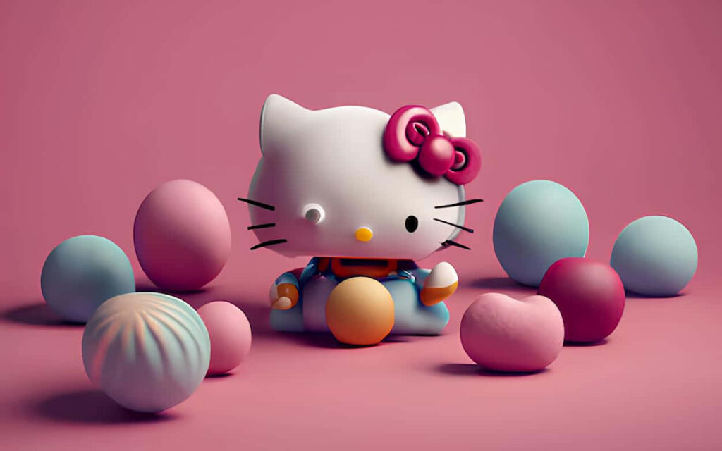 Colorful 3D Hello Kitty Wallpaper on Soft Pink Background
