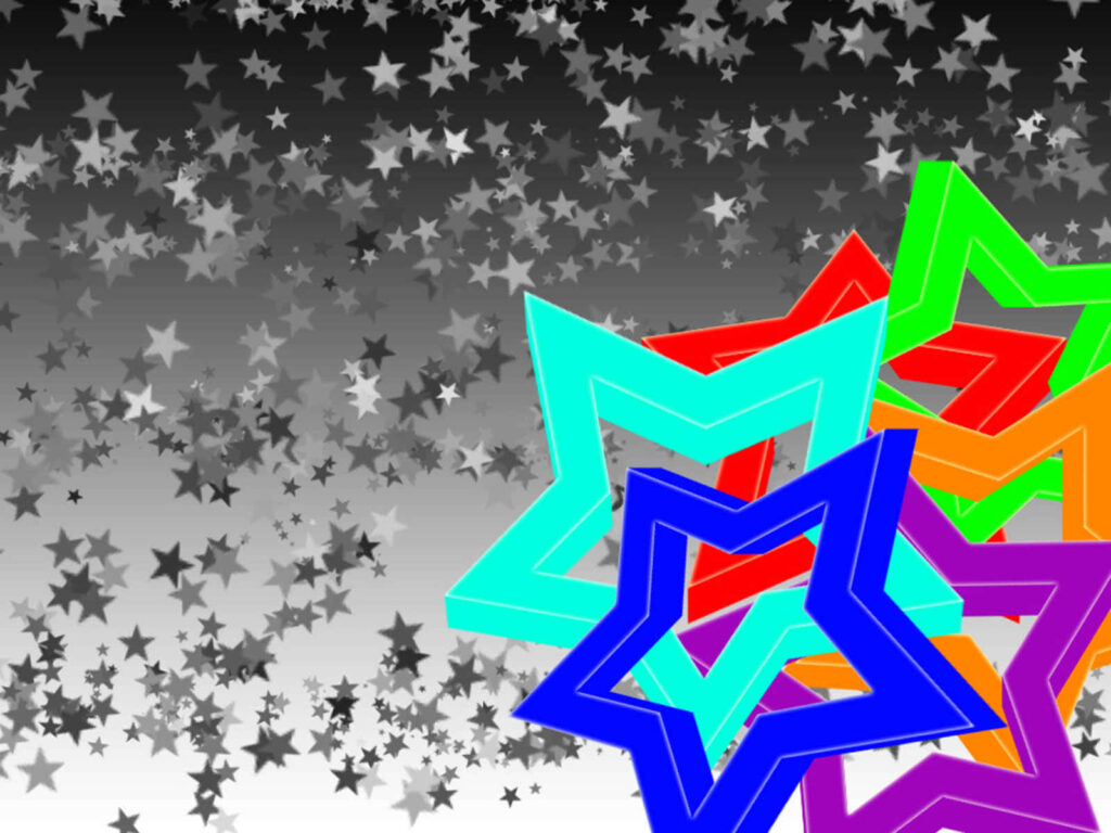 Colorful 3D Star Wallpaper: Dynamic Design with Grayscale Background