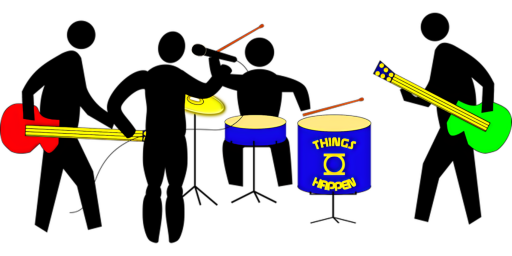 Colorful Abstract Band Instruments Wallpaper: Drums & Guitars