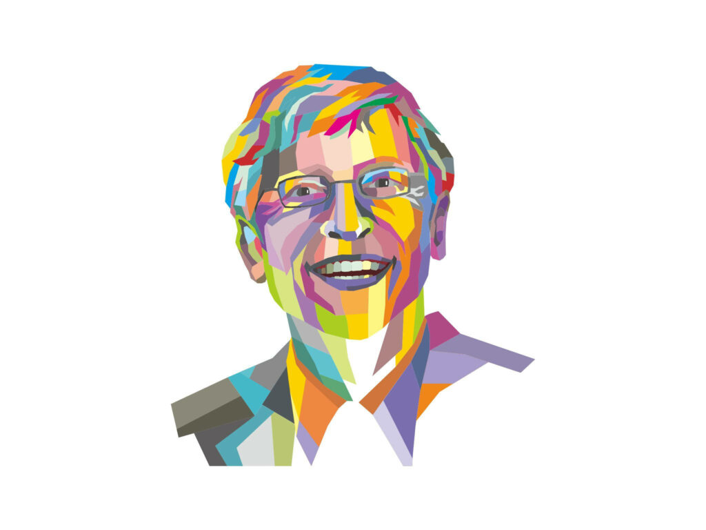 Colorful abstract vector portrait of Bill Gates vibrant wallpaper on white background