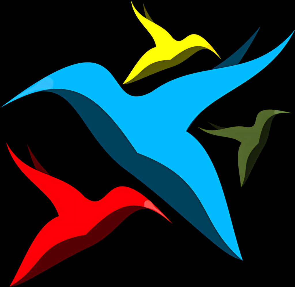 Vibrant Abstract Wallpaper: Colorful Birds in Flight on Bold Black