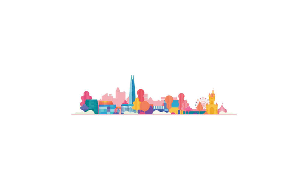 Vibrant Abstract Cityscape Wallpaper: Playful Colorful Background