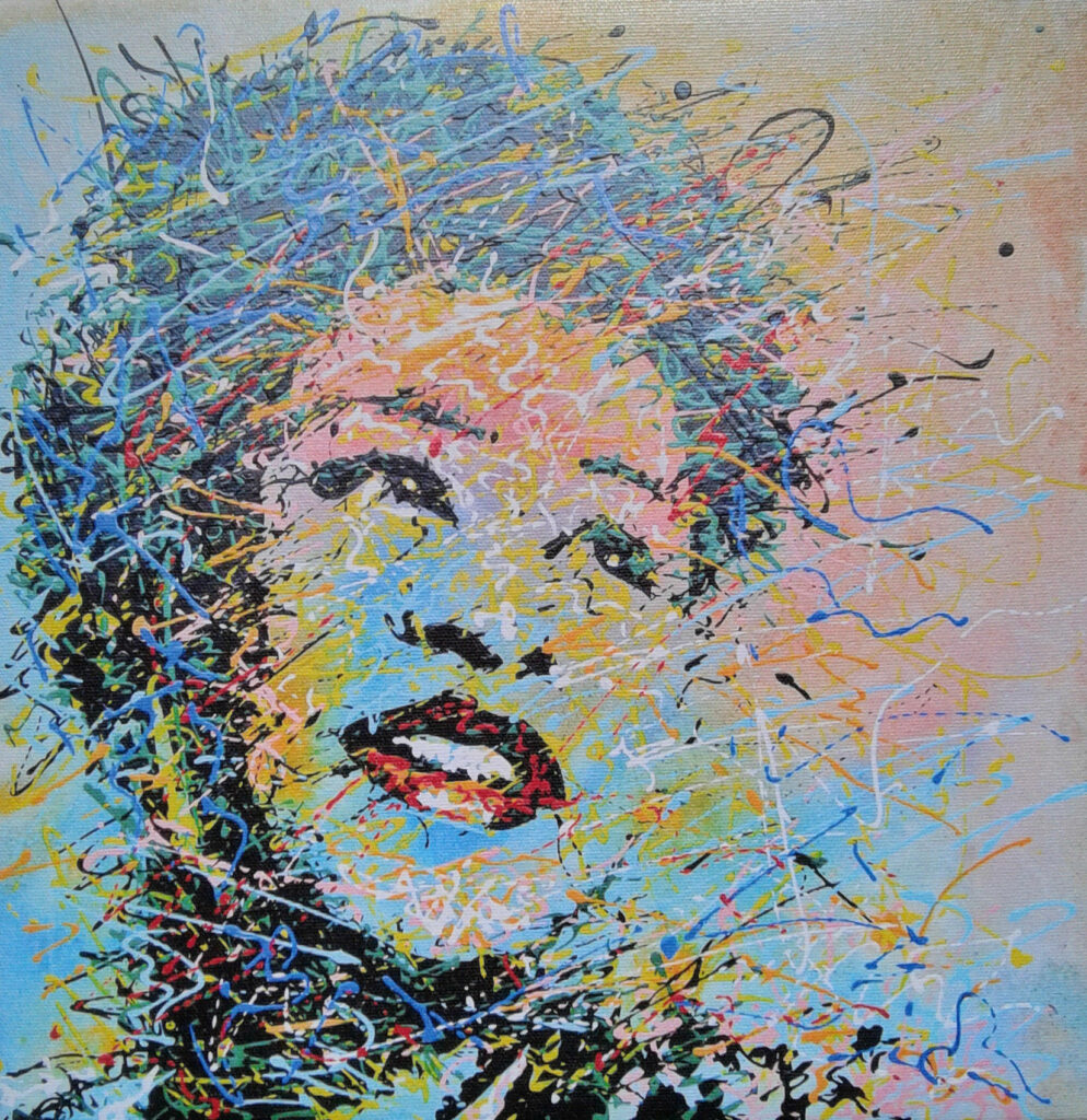 Colorful abstract portrait of Ella Fitzgerald with vibrant brushstrokes in modern art style wallpaper